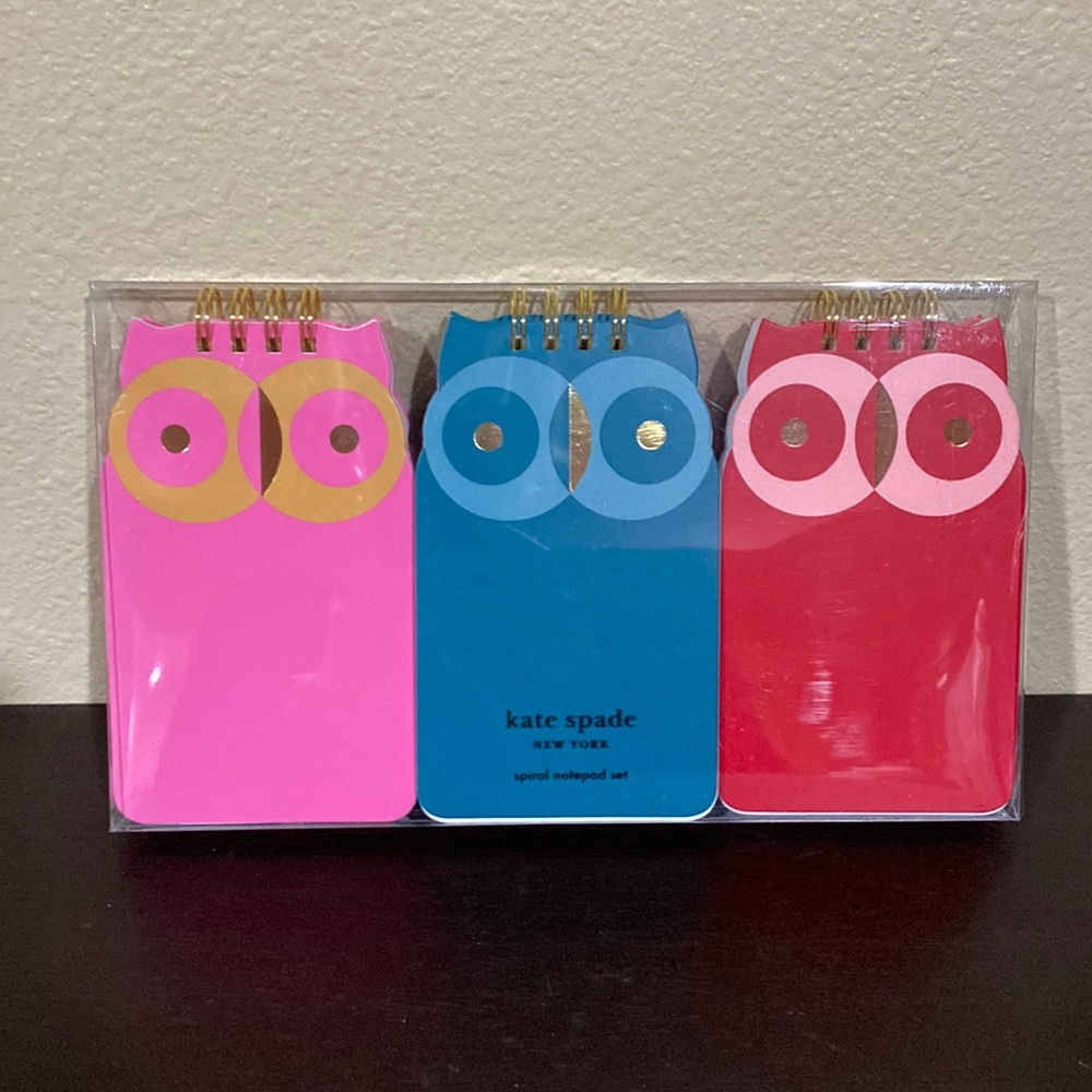 NWT Kate Spade Owl spiral notepads set of 3